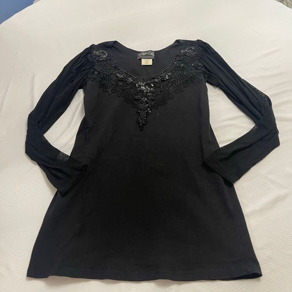 Phun Shirts Of California VTG  80s Black Beaded Embellished Dress Size Medium